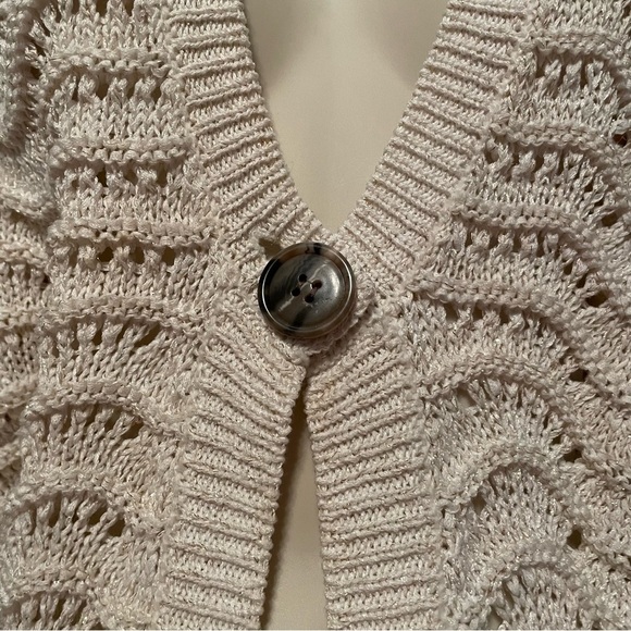 Spense Women's 1 Button Ivory Knit Cardigan Sweater Metallic Gold Thread Medium - Picture 4 of 10